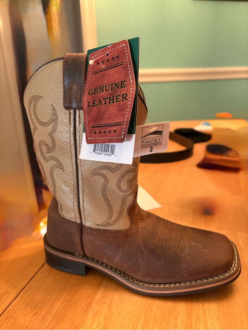 Child Two-Tone Brown/Cream Leather Western Boot